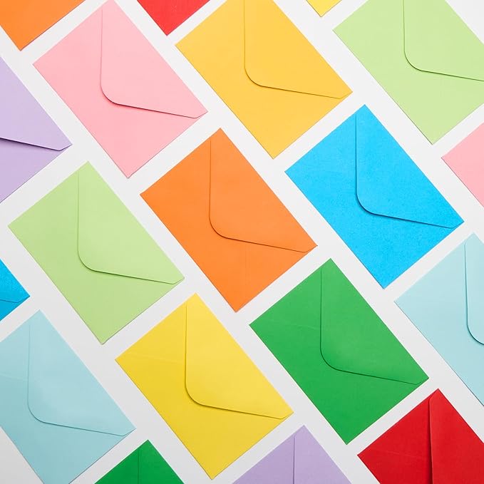 ACSTEP 100PACK Gift Card Envelopes Credit Card Size Mini Envelopes Colored Tiny Pocket Envelopes For Business Card, Small Note Cards 10 Assorted Colors 4X2.75 Inches