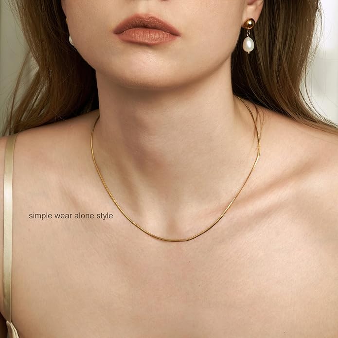 Herringbone Necklace for Women,Dainty Gold Necklace,14k Gold Plated Snake,Gold Chain Choker Necklaces,Simple Gold Layered Necklaces,Gold Jewelry Gift for Women