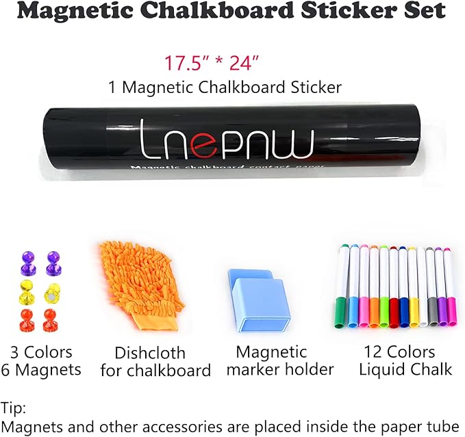 Magnetic Chalkboard Contact Paper 17.5" x 24" Self Adhesive Magnetic Wall Board Sticker with Liquid Chalk for Kids Black Chalk Board Wallpaper Roll Alternative Magnetic Blackboard Paint
