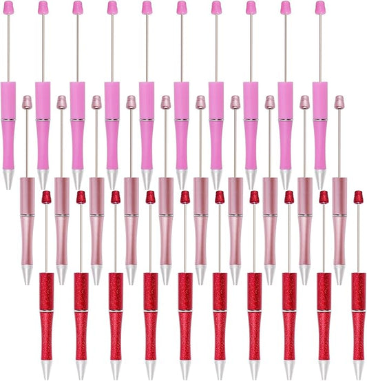 jiebor 30Pcs Valentines Beadable Pens Plastic Bead Pen Black Ink Ballpoint Pens Diy Pens Cute Cool Pens for Teacher Gift Office Supplies