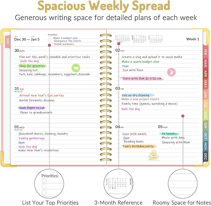 Forvencer 2025 Planner, Hardcover Weekly and Monthly Planner, January 2025 - December 2025, 6" x 8", Spiral Calendar Planner with Tabs, Exquisite Daily Organizer Notebook with Inner Pocket, Agenda Journal for Office Home School, A5 Size, Beige