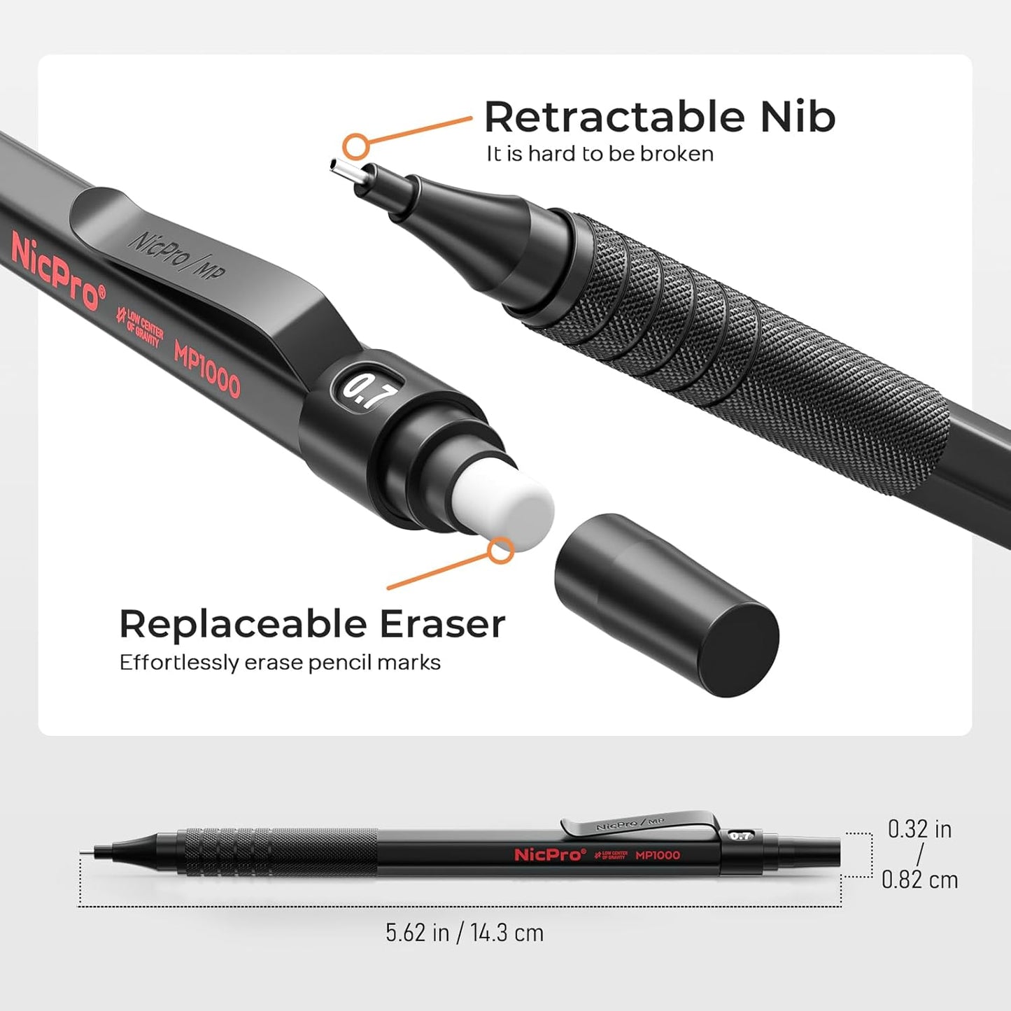 Nicpro 35PCS Black Metal Mechanical Pencils Set in Case, Art Drafting Pencil 0.5, 0.7, 0.9 mm & 3PCS 2mm Graphite Lead Holder for Drawing Sketching With 20 Tube Lead Refills(6B 4B 2B HB 2H 4H Colors)