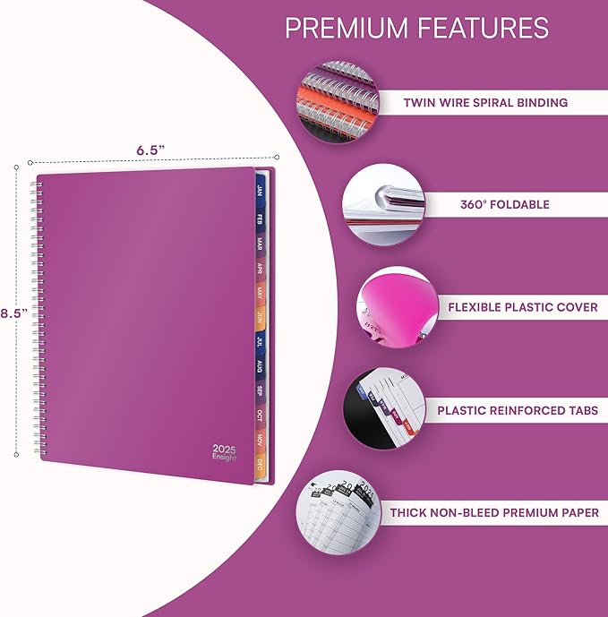 2025 Appointment Book & Planner- Ensight 6.5 x 8.5 inches, Large Tabbed Daily Hourly Weekly Planner, Calendar & Schedule Book 30-Minute time Slots, Business & Personal Planner Jan 2025- Dec 2025- Magenta