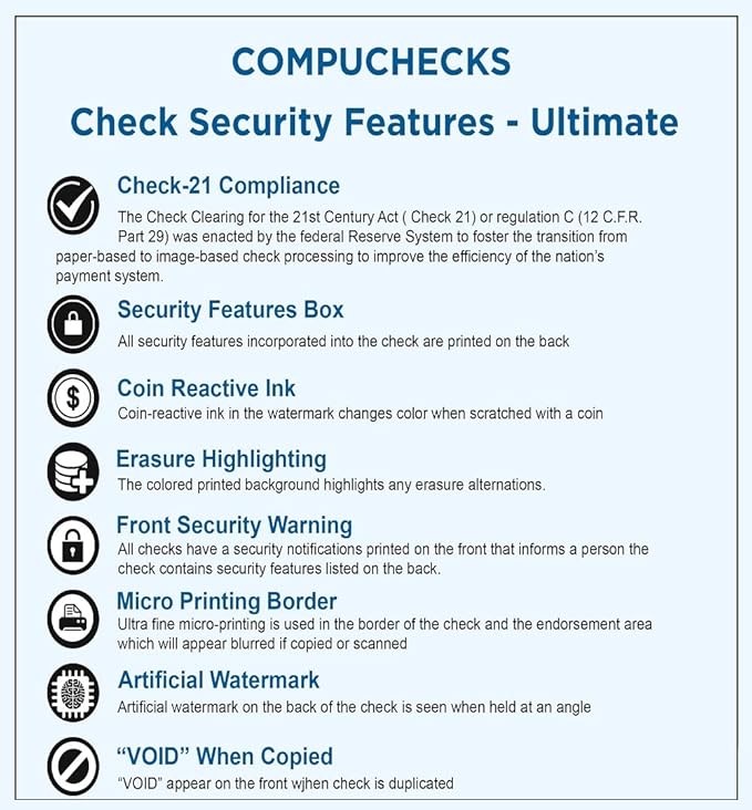 Compuchecks Top Blank Check Paper - 250 Pack, Quick-Books & Laser Printer Compatible - Security Business Checks with Voucher - 8.5" x 11" Gold Marble