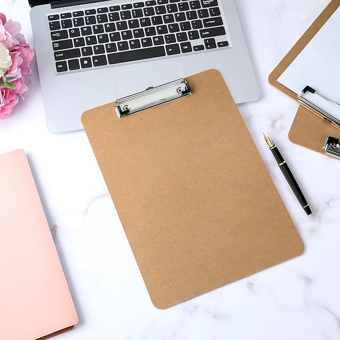Wood Clipboards, Letter Size Hardboard Clip Board 8.5x11 for Classroom, Students, Kid, Teacher, A4 Standard Size 9" x 12.5" with Low Profile Clip, Office & School Supply