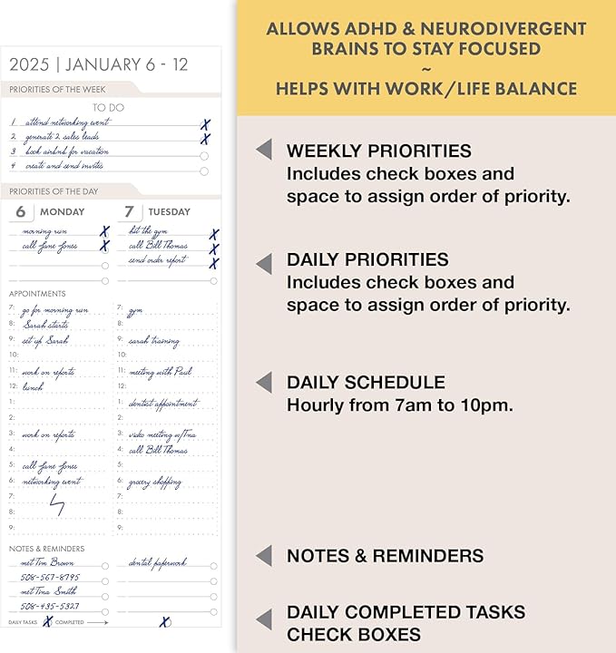 Essential PRO 2025 Daily, Weekly & Monthly Planner, 7"x9": 14 Months (Nov 2024 - Dec 2025) Monthly Tabs,Daily Tracking,Notes Pages,Storage Pocket,Bookmark w Sticky Notes (Pastel Peacock)