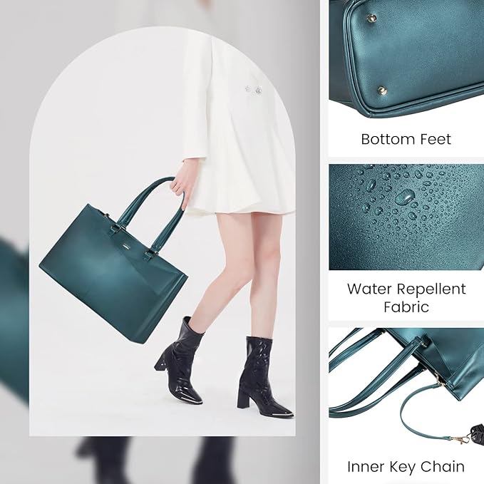 LOVEVOOK Laptop Bag for Women 15.6 Inch Tote Bags Waterproof Leather Briefcase Computer Women Business Office Work Bag,Pearl Green