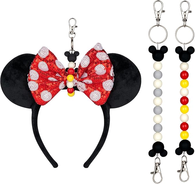 2Pcs Mouse Ear Holder for Backpack Beaded Lanyard Keychain Park Trip Essentials Headband Hanging Display Accessories
