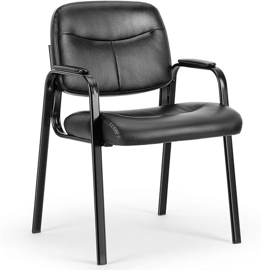 OLIXIS Guest Reception Desk Chairs Without Wheels PU Leather Padded Arms, for Office Waiting Room Restaurant Library Barber Store Clinic Lobby Student Adult, Black-1 Pack