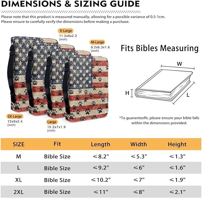 Lotusorchid American Flag Paw Bible Covers for Women Men PU Leather Bible Case Bible Bag Tote Book Carrying Case Christian Bible Accessories