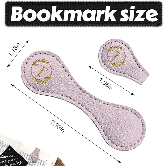 ABTOLS Magnetic Leather Initial Bookmarks, Vintage Initial ID Identification Book Marker Clip Gift Purple Capital Letter Book Markers for Book Lover Avid Readers (T)