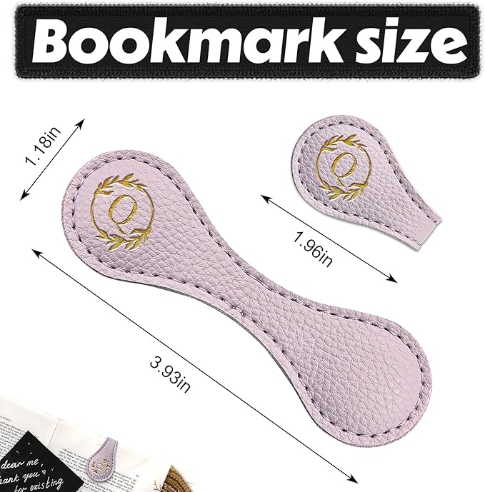 ABTOLS Magnetic Leather Initial Bookmarks, Vintage Initial ID Identification Book Marker Clip Gift Purple Capital Letter Book Markers for Book Lover Avid Readers (Q)
