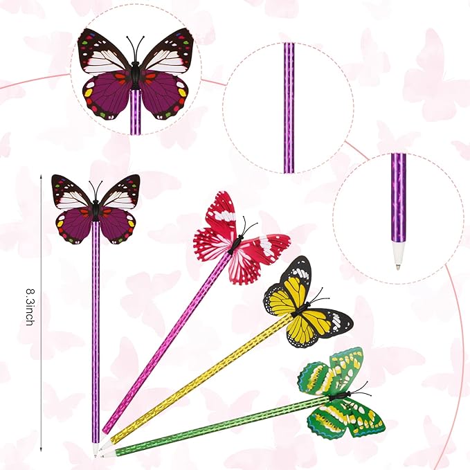 Zhanmai 24 Pieces Sunflower Butterfly Pens Bulk Novelty Pens Cute Ballpoint Writing Pens 0.5 mm 0.7 mm Party Favors for Classroom Teacher Student Office(Butterfly Style)