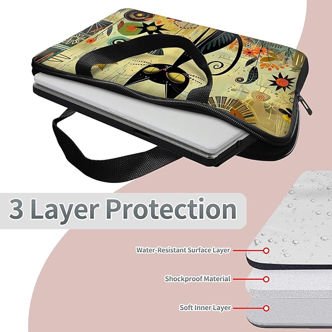 Universal Laptop Sleeve Tablet Case 12 inch, Graffiti Cat Slim Carrying Case Durable Handbag Travel Laptop Bag for Surface Pro 9 8 7/Laptop Go 2 3, MacBook Air 11/12