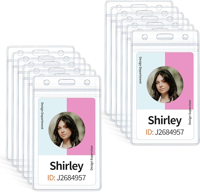 Uniclife 12 Pack Vertical ID Card Badge Holder Waterproof Clear Card Sleeve Case Cover Heavy Duty Card Protector Pouch with Resealable Zip for Proximity Key Card Driver’s License and Credit Card