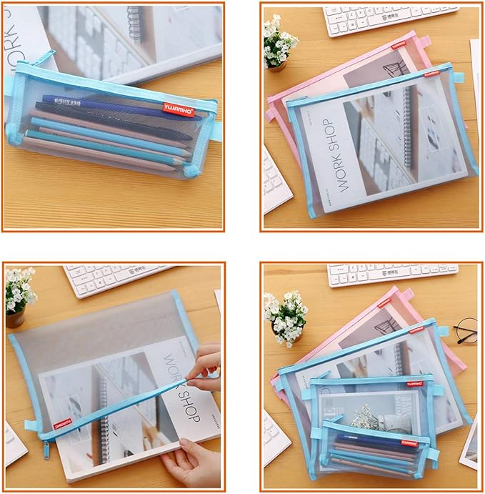 Pendancy Mesh Zipper Pouch 5pcs Lightweight Nylon File Folders Document Organizer Cosmetic Bags Accessories Storage for Travel and Office Supplies(Pink, A4 A5 A6)