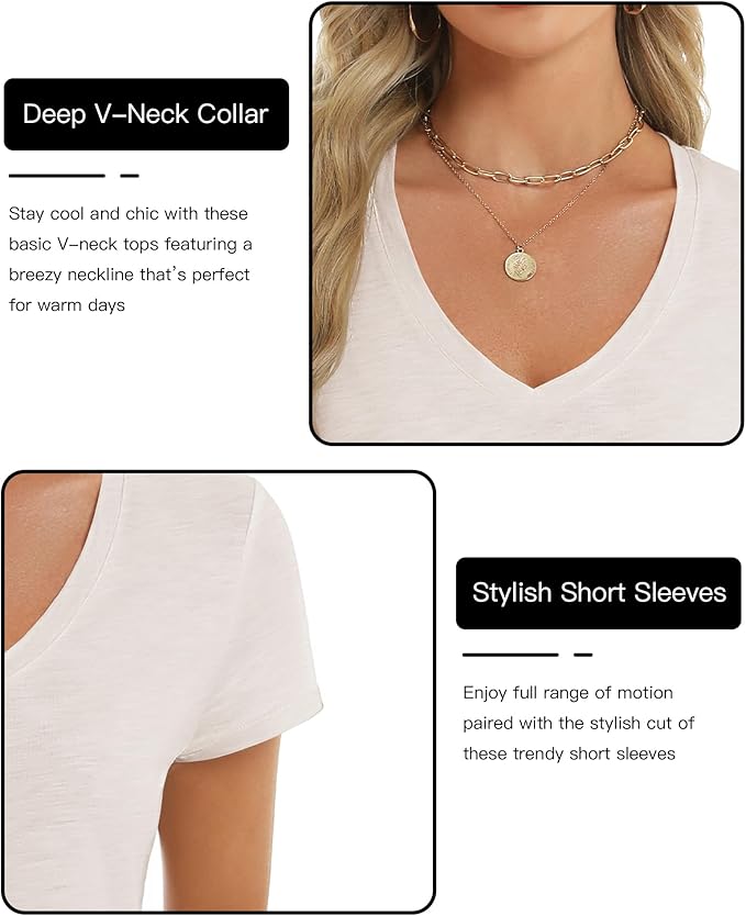Stelle Womens T Shirts Short Sleeve V Neck Basic Tee Casual Loose Fit Tops Lightweight Soft Summer Outfits Clothes