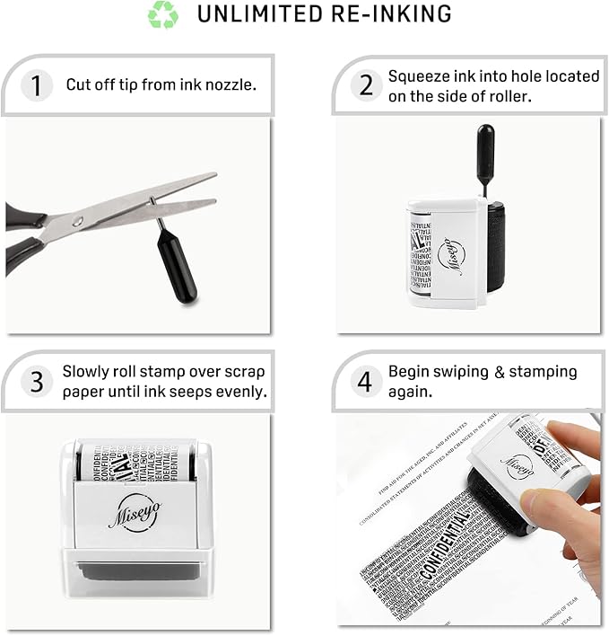 Miseyo Wide Roller Stamp Identity Theft Stamp 1.5 Inch Perfect for Privacy Protection - 3Pack Set(White)