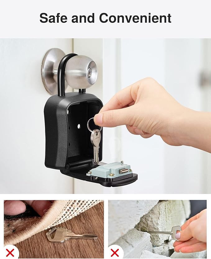 Puroma Key Lock Box, Portable Combination Lockbox Wall-Mounted Key Storage Box for House Keys, Resettable Code Safe Security Lock Box for Home, Office, Apartment Spare Key Storage (2 Pack, Pure Black)