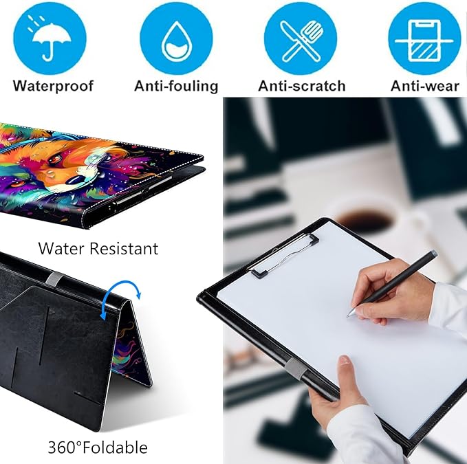 Fox Wearing Headphones PU Leather Padfolio Clipboard Notepad with Pen Loop and Elastic Strap Interview/Resume Document Organizer for Business School Office