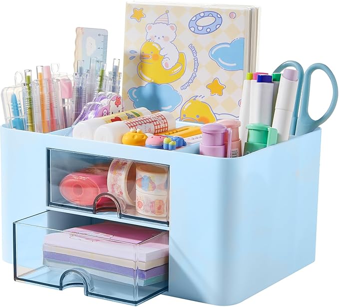 Pen Holder for Desk, Pencil Organizer Makeup Brush Holder Cup Storage Pen Cups Stylish Marker Pen Organizer Makeup Brush Holder Desk Accessories Organizer for Home School Office Blue