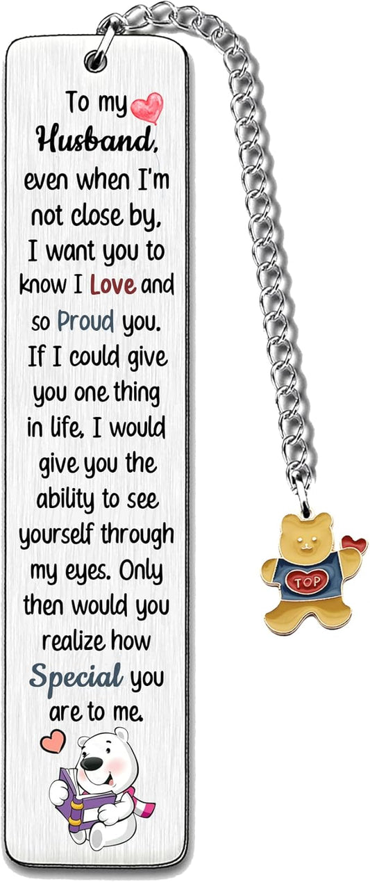 Husband Bookmarks Birthday Gift Man Christmas Encourage Bookmark Valentines Day Distance Miss You Cute Present Appreciate Wedding Anniversary Love Reminder Keepsakes I Love Proud of You for Him Bear