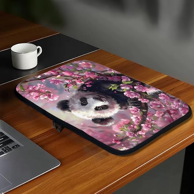 Cherry Blossom Panda Printed Laptop Bag for Women Men, Protective 15 Inch Computer Laptop Carrying Cover Laptop Sleeve Computer Bag with Zipper, Compatible with Most Laptop Computers