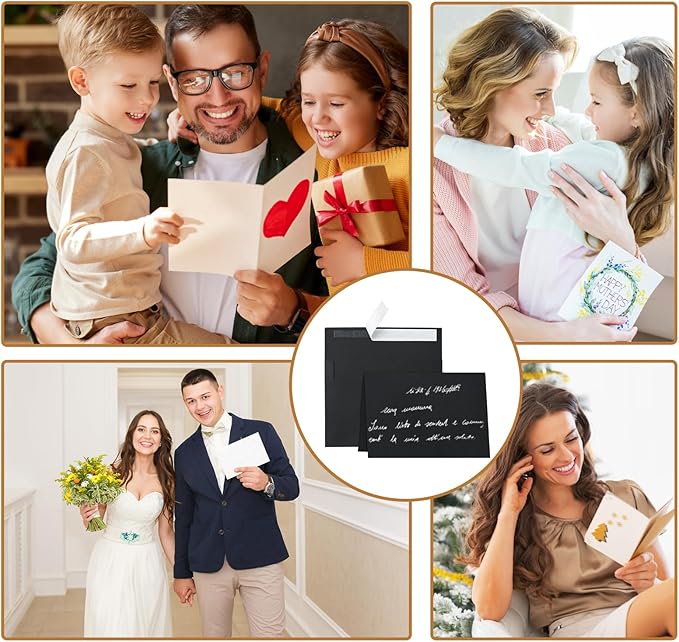 100 Packs Black Blank Greeting Cards and Envelopes 4.25 x 5.5 Heavyweight Folded Cardstock and Printable A2 Envelopes Self Seal for Wedding Invitations, Thank You Cards, Festival blessings