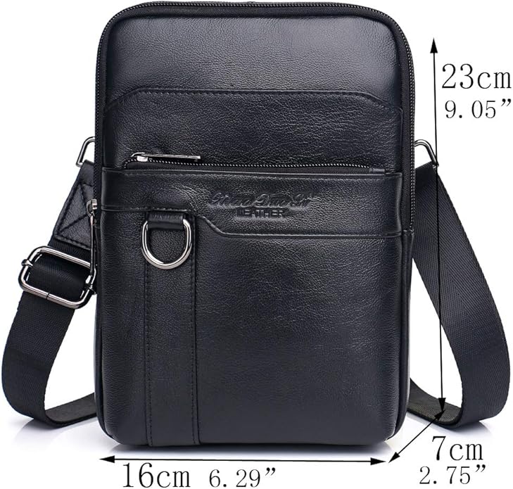Hebetag Small Leather Sling Shoulder Bag Messenger Pack for Men Women Outdoor Travel Business