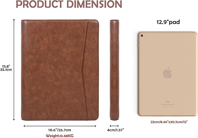Calfinder Padfolio, portfolio folder, Padfolio for women and men, leather binder, portfolio organizer, Vegan leather folder, portfolio notebook, Resume Zippered Padfolio,Gift for Professionals, Brown