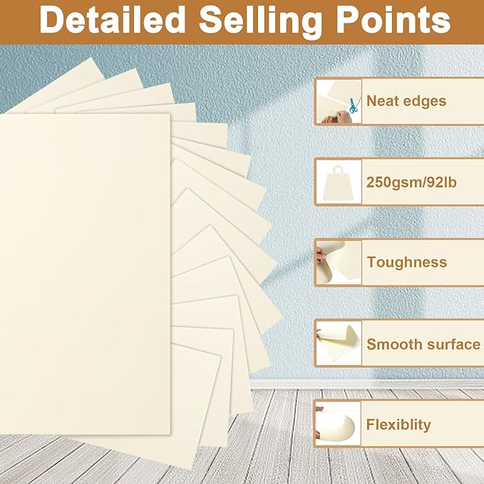28 Sheets Cream Cardstock 8.5 x 11 Ivory Paper, 92lb Off White Card Stock Printer Paper for Crafting, DIY Cards, Business Cards, Invitations, Menus, Certificate