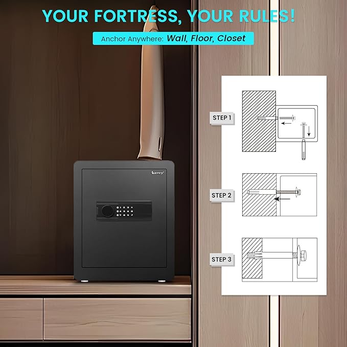 Kavey 2.0 Cub Safe Box, Home Safe with Backlit Touch Screen Keypad and Dual Alarm System, Money Safe With Mute Function and LED Light, Safe for Home Hotel Office