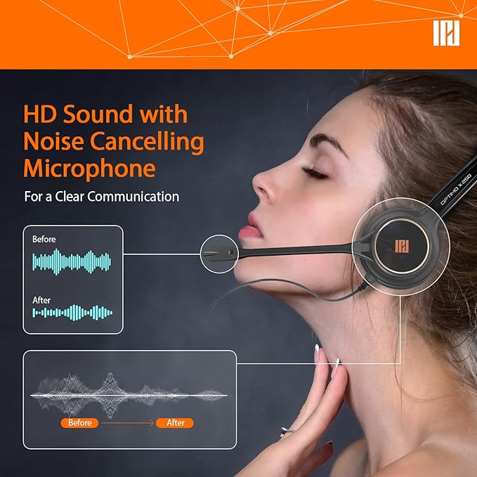 IPD IPH-250 Phone Headset with Noise Cancelling Microhone for Office and Call Center- Comapatible with Polycom VVX, Aastra,Avaya Digital, Nortel,Samsung,Mitel landline Phones.