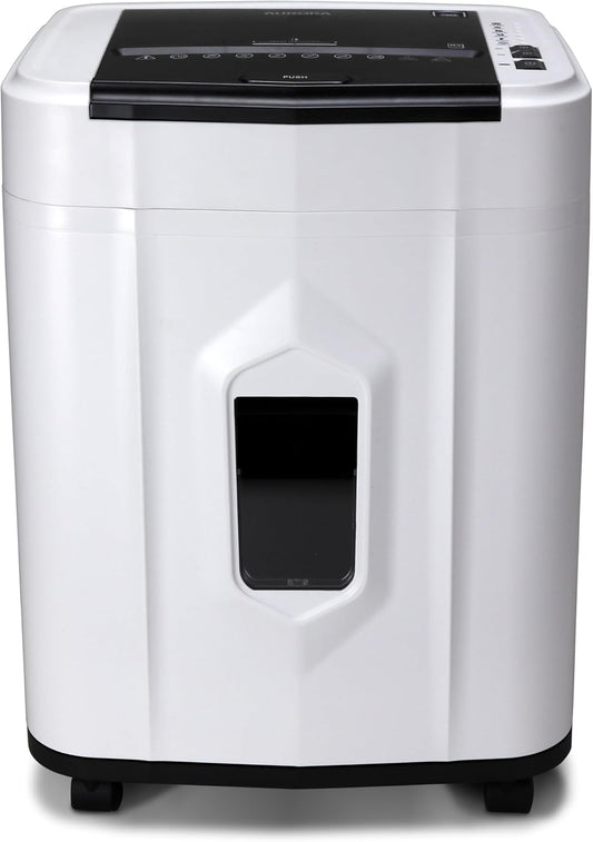 Aurora Professional Grade 120-Sheet Auto Feed Micro-Cut Paper and Credit Card Shredder with 5 Gallon Pullout Basket / 30 Minutes/Security Level P-4 (White/Black)