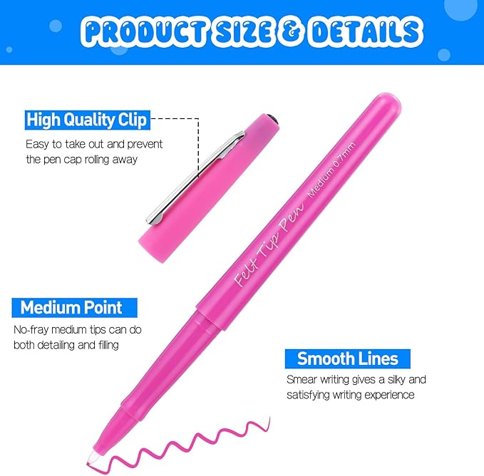 144 Pcs Felt Tip Pens 0.7mm Medium Point Felt Pen Bulk 12 Colors Markers Journal Planner for Teachers Students Journaling Writing Note Art Office School Supplies