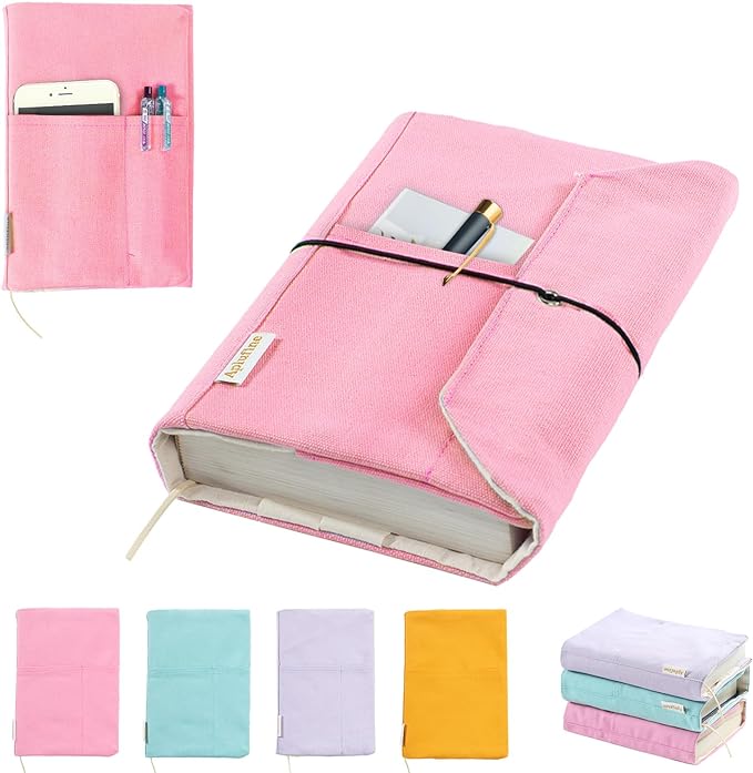 Canvas Book Covers, Washable Book Protector, Book Cover for Paperback Novels, Adjustable Book Cover for Hardcover with Pockets for Pen, Soft Cover Books, Book Lovers Gifts