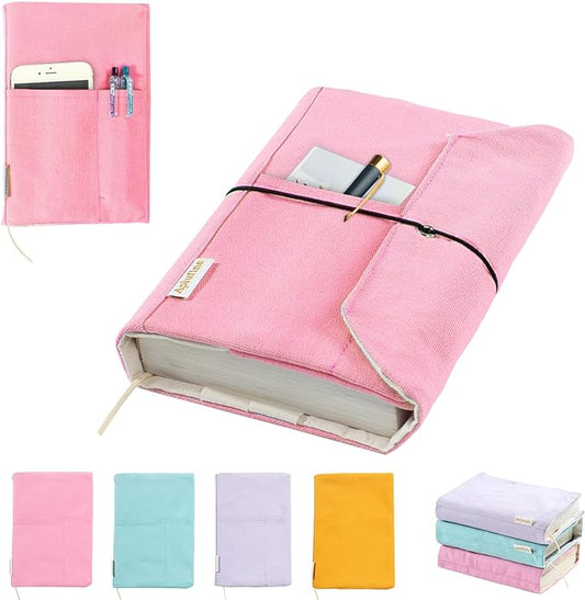 Canvas Book Covers, Washable Book Protector, Book Cover for Paperback Novels, Adjustable Book Cover for Hardcover with Pockets for Pen, Soft Cover Books, Book Lovers Gifts