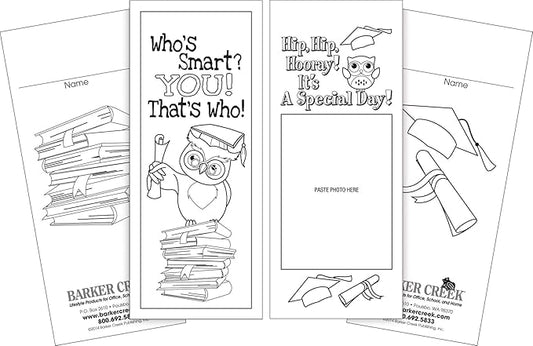 Barker Creek Bookmark Duets, Color Me Celebrate Graduation, 2 Designs, Adult Coloring Book Style, Celebrate Graduation with these Fun Bookmarks, 60 Bookmarks, 30 each of 2 Designs, 2.5" x 6" (2192)