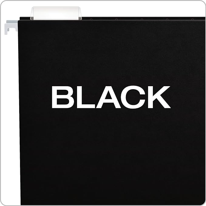 Pendaflex Recycled Hanging Folders, Letter Size, Black, 1/5 Cut, 25/BX (81605) & File Folders, Letter Size, 8-1/2" x 11", Classic Manila, 1/3-Cut Tabs in Left, Right, Center Positions, 100 Per Box