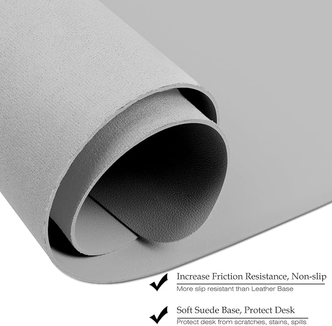 Boutilon Leather Desk Pad 30" x14",Non-Slip Mouse Pad,Office Desk Mat,Waterprooft PU Leather Desk Blotter,Desk Pad Protector,Desk Writing Pad for Home Office Decor (M-Grey)