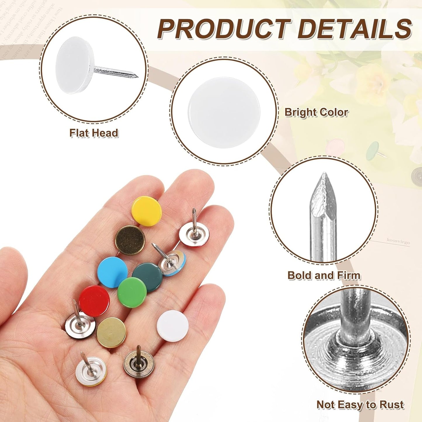 uxcell 150Pcs Upholstery Tacks, 11mmx17mm Flat Head Thumb Tack Decorative Furniture Nails Push Pins for Furniture Sofa Headboards, White