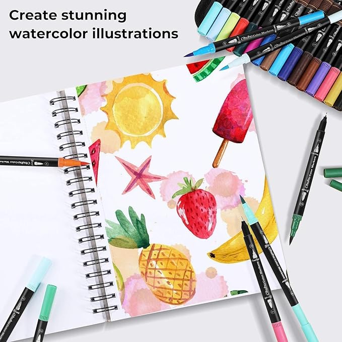 Ohuhu Markers: 160 Colors Brush Pens Dual Brush Fine Tip Drawing Pens Water-Based Coloring Markers for Calligraphy Bullet Journal with Carrying Case - Maui - Black