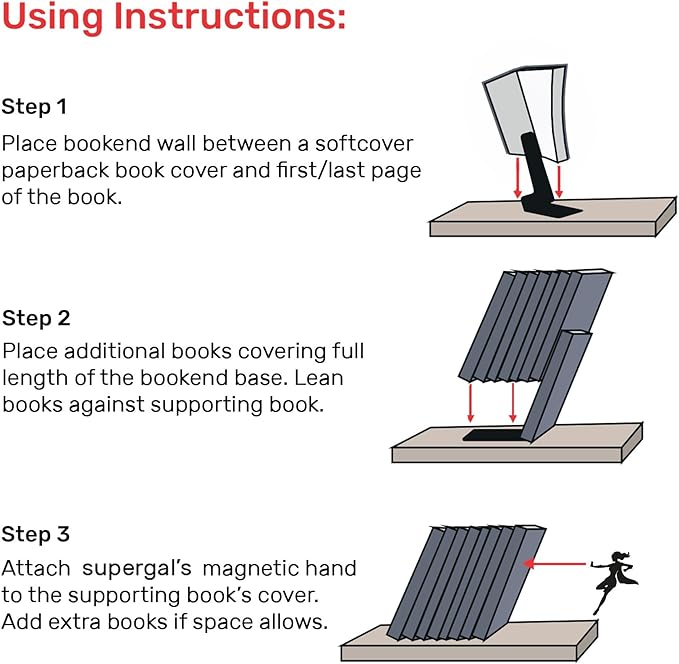 Artori Design Book Ends to Hold Books Heavy Duty - Hidden Metal Bookends for Shelves Desk or countertop - Bookend Book Holder for Home Decorative - Gift for Book End Lovers and Home Décor (Supergal)