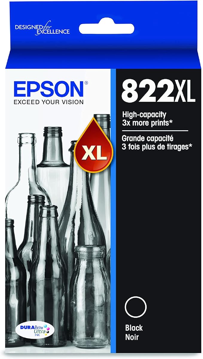 Epson® Workforce® Pro WF-4820 Wireless Color Inkjet All-in-One Printer & EPSON T822 DURABrite Ultra Ink High Capacity Black (T822XL120-S) T822 DURABrite Black