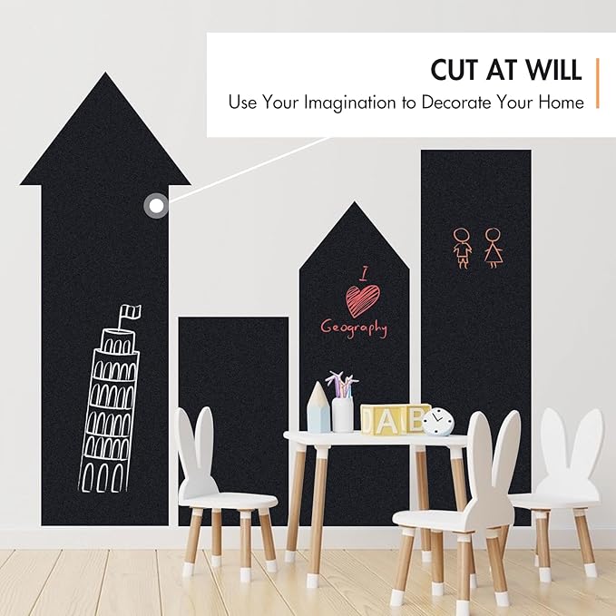 Chalkboard Wallpaper Stick and Peel: DIY Your Own Unique First Day of School Board Classroom Chalk Board Paint Self Adhesive Wall Paper with 8 Colorful Chalks (Black,17.5" x 157.5")