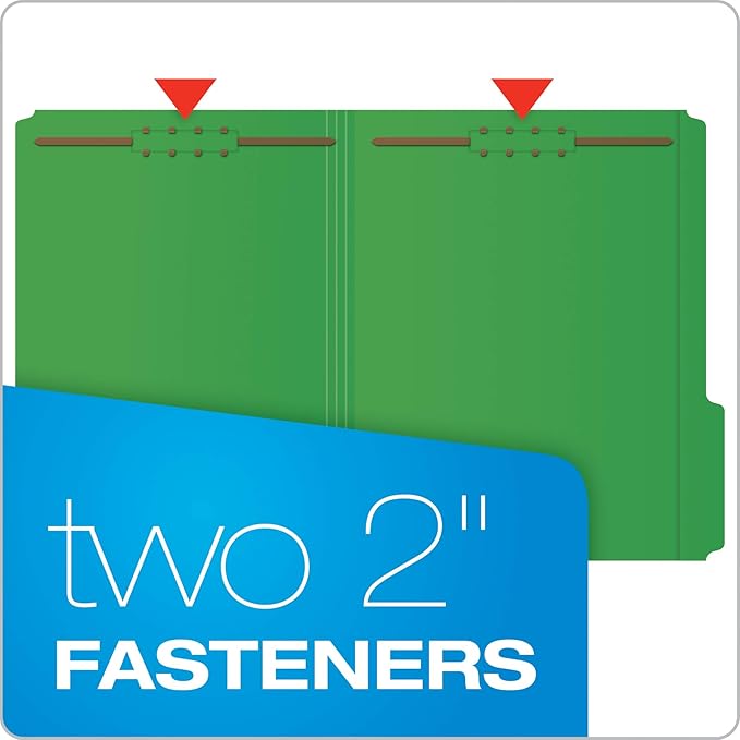 Pendaflex Fastener Folders Letter Size Bundle - Yellow 50pk 1/3 Cut 2 Fasteners (22940) and Green 50pk 2 Fasteners 1/3 Cut Assorted Tab Positions (22140GW)