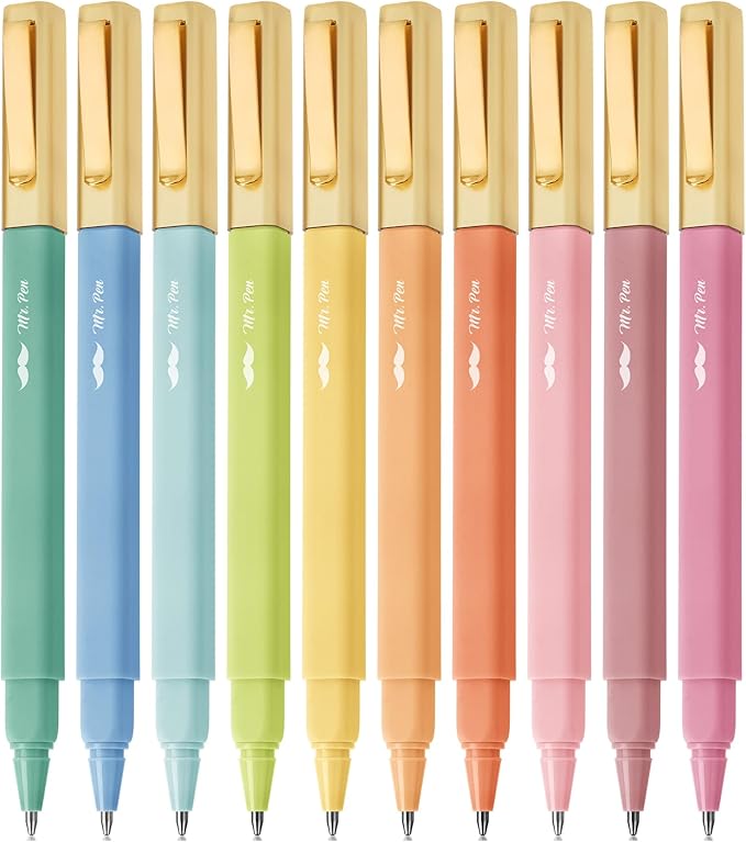 Mr. Pen- Aesthetic Pens, 10 Pack, Assorted Colors, Fast Dry, No Smear Bible Pens No Bleed Through, 0.7mm Fine Point Pen, Ballpoint Pens Ballpoint, Fine Tip Pens for Note Taking, Pens Aesthetic