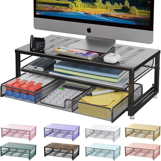 gianotter Computer Monitor Stand Riser, Desk Organizers and Accessories with Drawer, Office Desk Accessories & Workspace Desktop Organizers Storage for Classroom Office Supplies (Black)