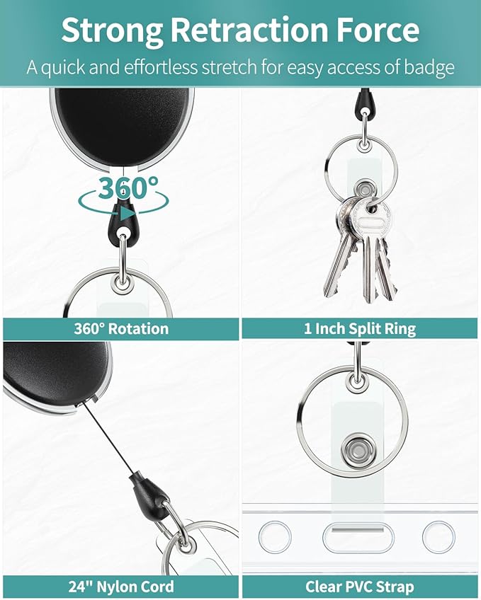 Uniclife 5 Pack Badge Holder Horizontal Clear Plastic Case with Retractable Badge Reel Carabiner Clip Soft Waterproof Card Protector for IDs Credit Cards Proximity Cards Driver’s Licenses and Passes