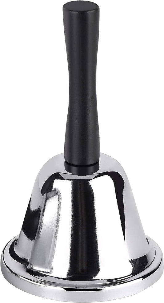 MROCO Loud Hand Bell, Silver Steel Hand Bells for Adults, Dinner Bells for Inside Classroom Bell, for Food Line, Alarm, Jingles, Ringing